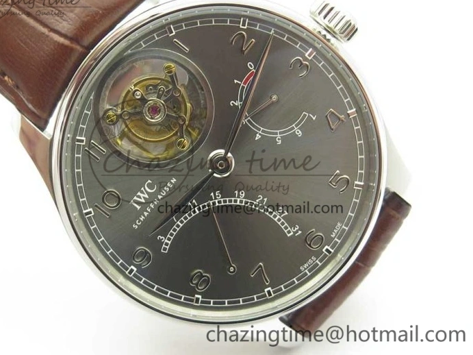 MIROTIME 0701 Lightweight Portuguese Tourbillon IW504602 SS ZF Best Edition Gray Dial on Brown Leather Strap 7177